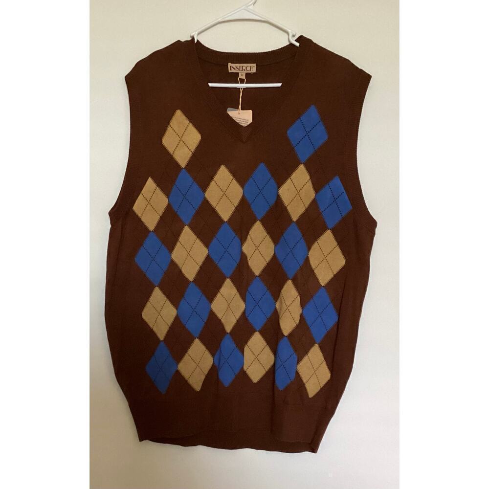 VTG Inserch Argyle Pullover V-Neck sleeveless sweater XL mens